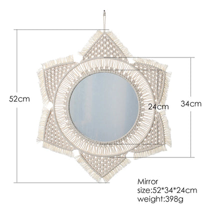 Wall Circle Mirror Macrame Boho Home Decor Mirrors for Bedroom Baby Room Decoration Nursery Sun Star Shaped