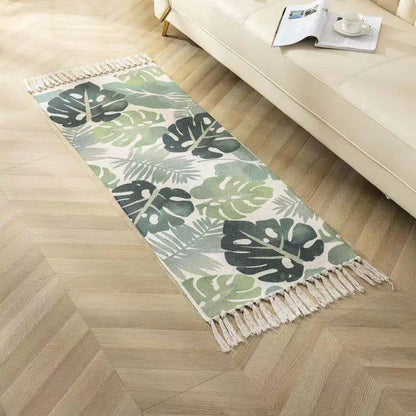 Boho Cotton Leaf Woven Geometric Rug – Anti-Slip Floor Mat for Living Room, Bedroom & Entryway