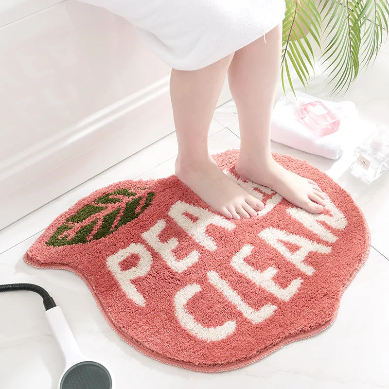 Peach & Lemon Shaped Microfiber Bath Mats – Soft, Absorbent & Non-Slip Bathroom Rugs