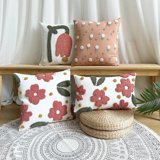 Embroidered Floral Throw Pillow Cover | Boho Home Decor | Square Cushion Cover for Sofa or Bed | Housewarming Gift Idea