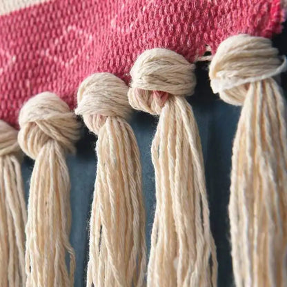 Boho Geometric Canvas Wall Tapestry – Handmade Cotton Macrame with Tassels