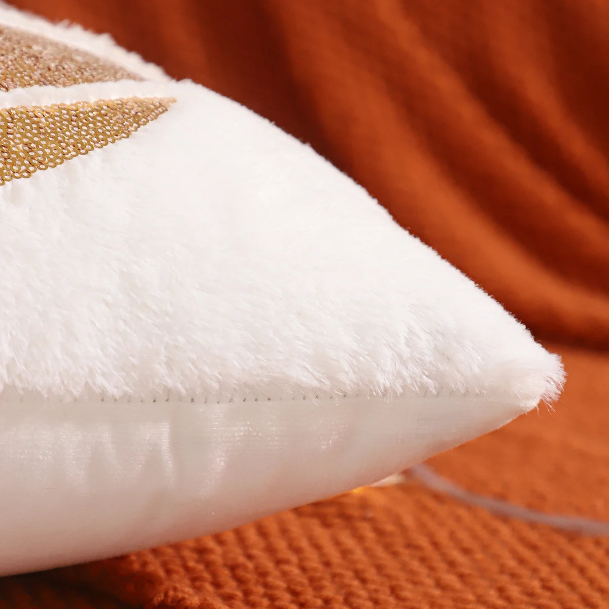 Halloween Pumpkin Gold Sequin Embroidered Plush Pillow Cover – Festive Throw Cushion for Sofa, Bed & Autumn Decor