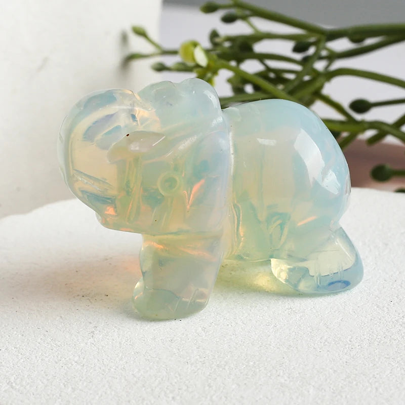 Hand-Carved Crystal Elephant Figurine – Natural Gemstone Animal Statue for Chakra, Meditation & Boho Home Decor