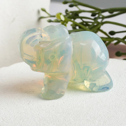 Hand-Carved Crystal Elephant Figurine – Natural Gemstone Animal Statue for Chakra, Meditation & Boho Home Decor