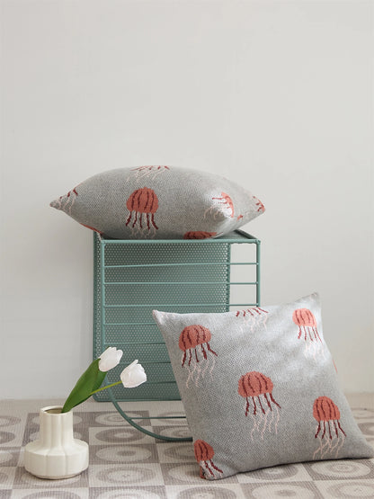 Elegant Jellyfish Embroidered Cotton Throw Pillow Cover – Ocean-Inspired Boho Home Decor Accent