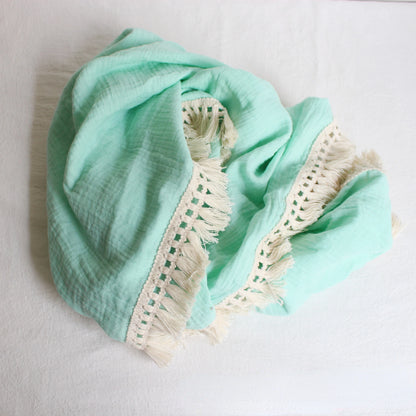 🌿 Cotton Muslin Swaddle Blanket – Soft, Breathable & Boho-Inspired for Newborns