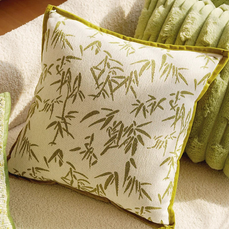 Decorative pillow with bamboo pattern on a neutral background boho home decor, housewarming gift, embroidered pillow cover, flying bird cushion, animal pattern pillowcase, decorative throw pillow, Nordic cushion cover, luxury boho accent, sofa decor, nature-inspired pillow, canvas cushion case, textured home accessories