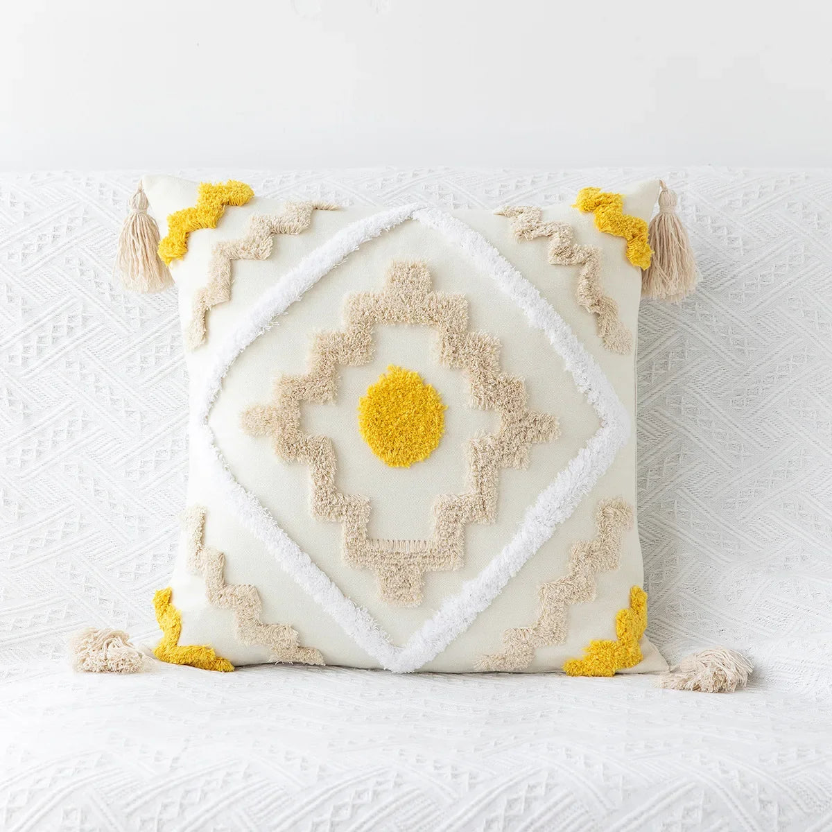 Boho Geometric Tufted Cushion Cover – Textured Decorative Throw Pillow