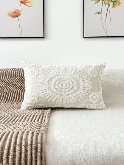 White French Floral Embroidered Pillow Cover – Elegant Boho Home Decor Accent