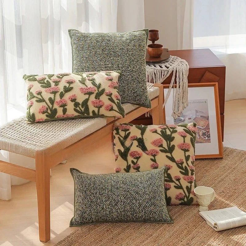 Embroidered Floral Throw Pillow Cover – Boho Decorative Cushion Cover for Sofa, Bed, or Chair | Housewarming Gift