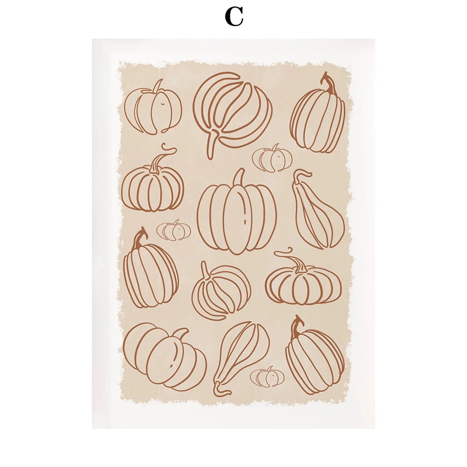 Rustic Fall Poster Set – Minimalist Autumn Leaves & Pumpkin Canvas Wall Art for Seasonal Home Decor