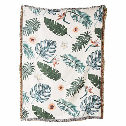 Boho Tassel Throw Blanket Leaves