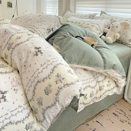 Pink Floral Boho Bedding Set – Soft Microfiber Duvet Cover, Flat Sheet & Pillowcases