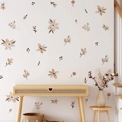 Boho Floral Leaf Wall Stickers – Removable 3D Vinyl Decals for Kids' Nursery & Home Decor - Neutral Flowers
