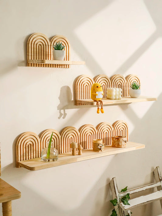 Boho Wooden Arched Wall Shelves