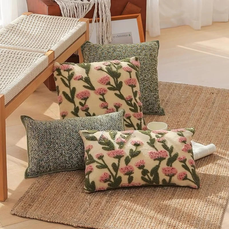 Embroidered Floral Throw Pillow Cover – Boho Decorative Cushion Cover for Sofa, Bed, or Chair | Housewarming Gift