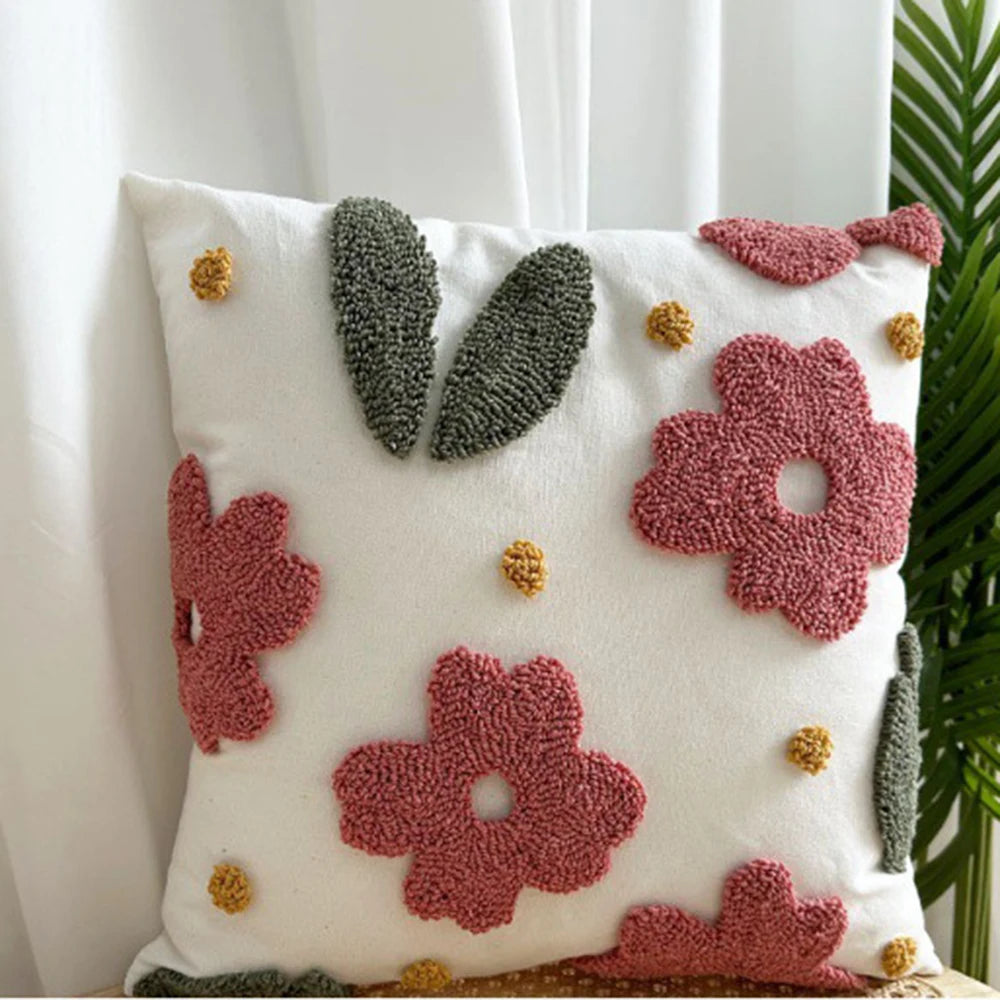 Embroidered Floral Throw Pillow Cover | Boho Home Decor | Square Cushion Cover for Sofa or Bed | Housewarming Gift Idea