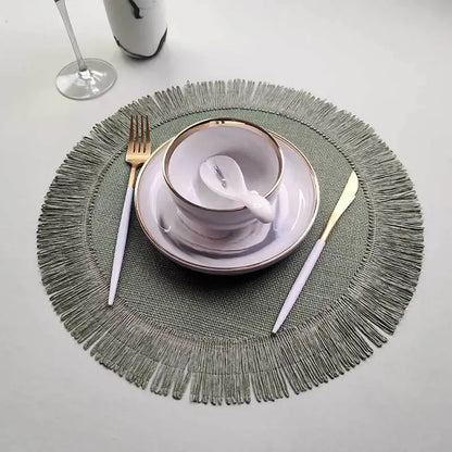 Boho Home Decor Hand-Woven Round Braided Placemats – Eco-Friendly Fringe Table Mats for Dining & Kitchen