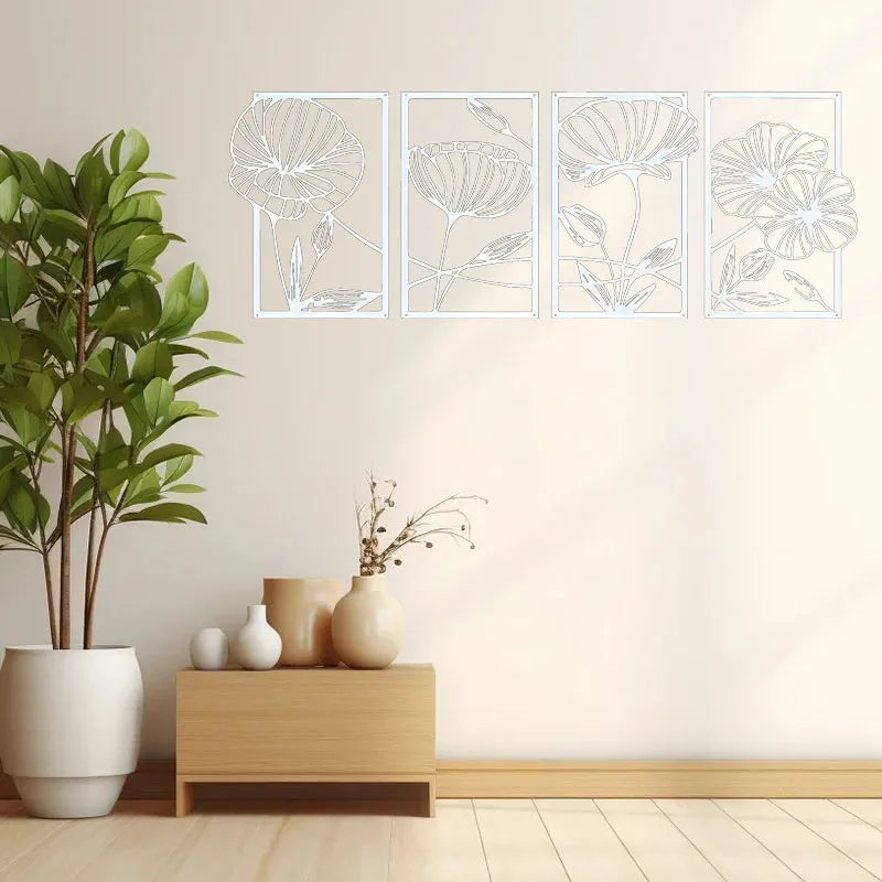 Metal Lotus Line Art Wall Decor – 4-Piece Set
