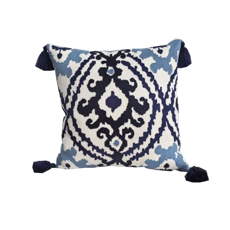 Bohemian embroidered cotton throw pillow cover in 18x18 or 12x24 inches, decorative cushion for sofa, bed, or lounge – stylish boho home decor accent