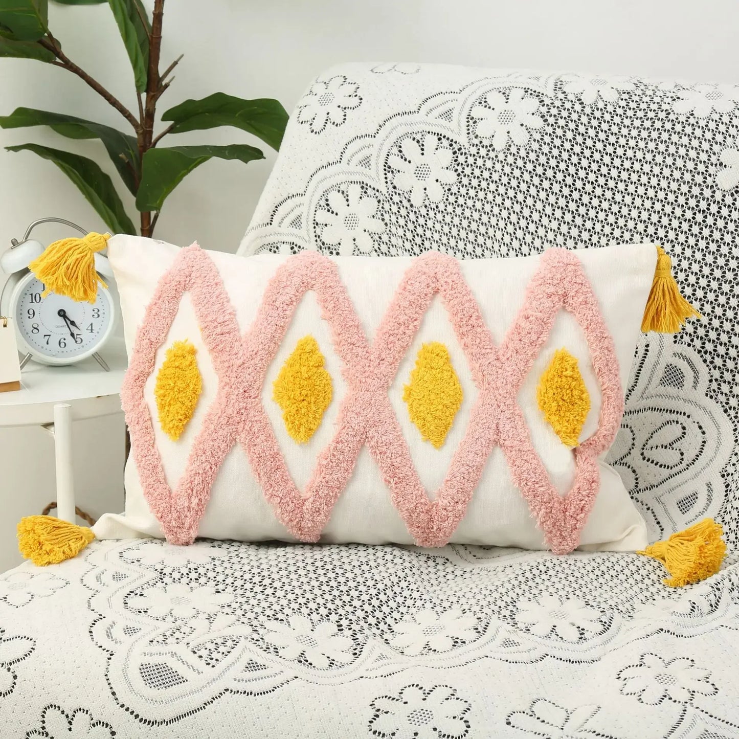 Nordic Geometric Tufted Cushion Cover Cotton Canvas Tassel Pillowcase Living Room Floor Pillow Cover Decorative Sofa Home Decor