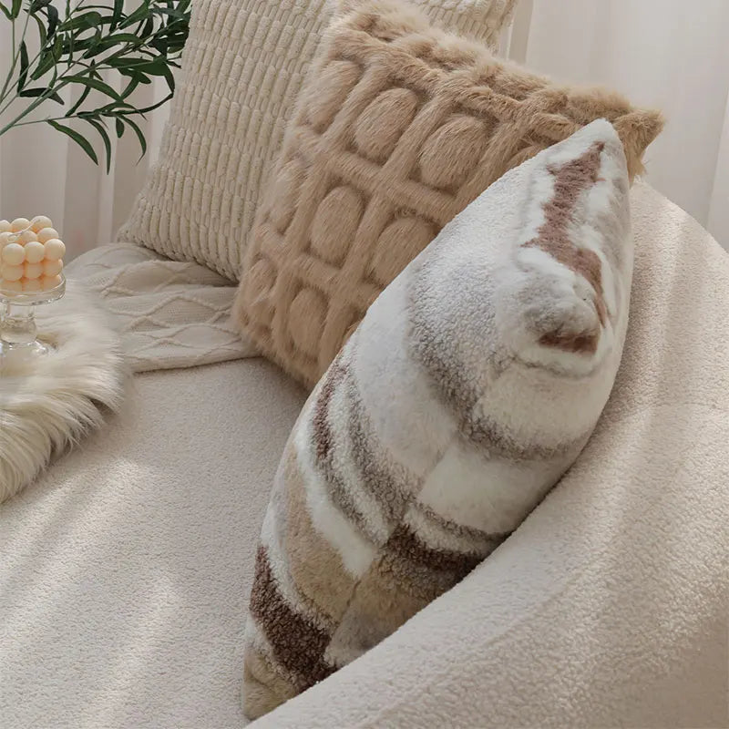 Nordic Abstract Double-Sided Plush Cushion Cover – Retro Sofa Pillowcase for Cozy Boho Home Decor Housewarming Gift Pillow
