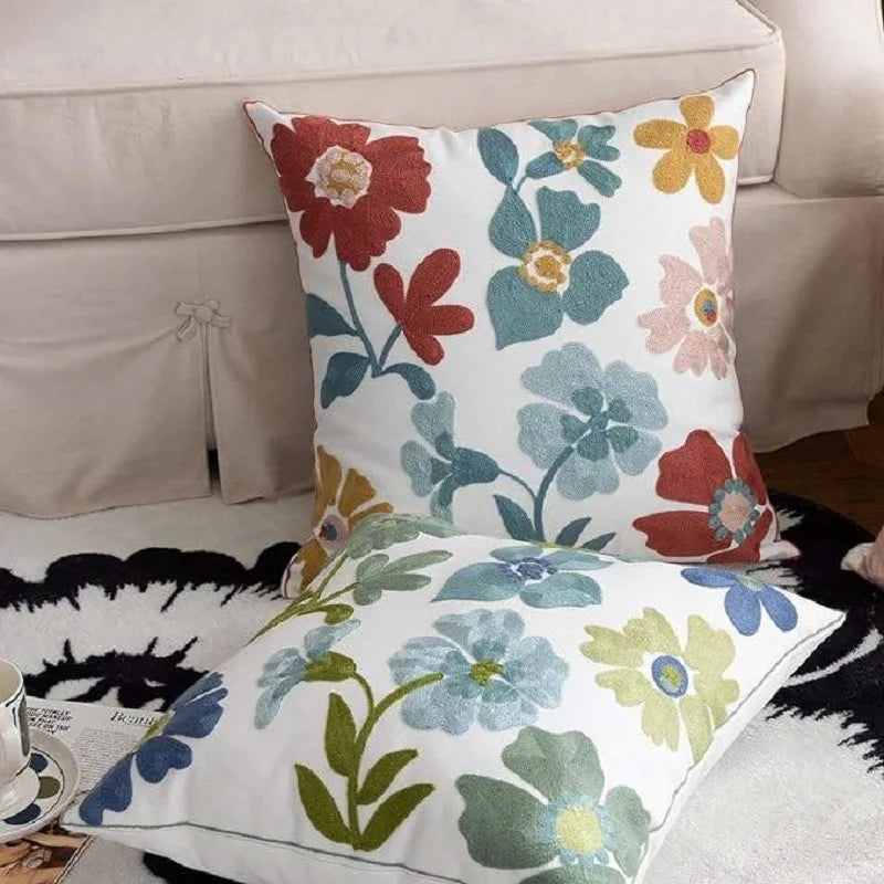 Embroidered Floral Decorative Pillowcase – Flower Boho Home Decor