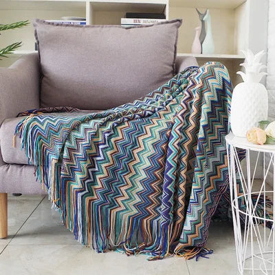 Boho Bed Home Couch Blanket Geometric Aztec Baja Blankets Sofa Cover Decor Throw Wall Hanging Tapestry Zig Zag Lines Tassles Warm