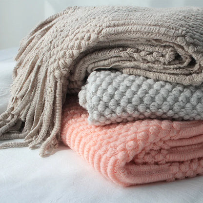 Soft Knit Boho Throw Blanket – Lightweight Acrylic Travel & Home Decor Accent with Fringe