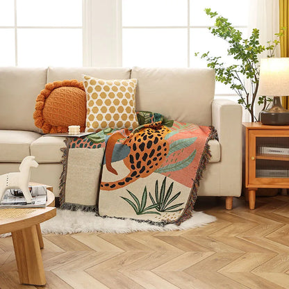 Boho Tassel Throw Blanket Cheetah