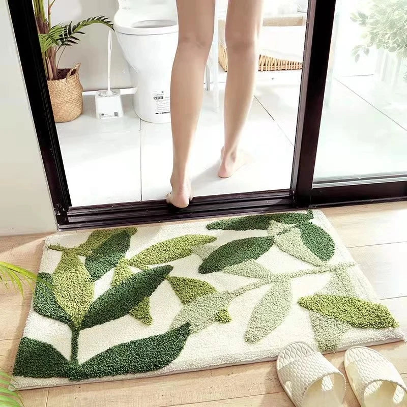 Soft Leaf Print Bath Mat – Non-Slip & Quick-Drying Absorbent Bathroom Rug