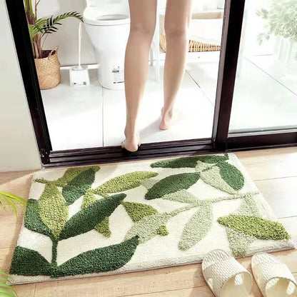 Soft Leaf Print Bath Mat – Non-Slip & Quick-Drying Absorbent Bathroom Rug