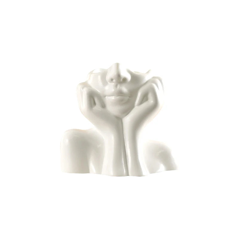 Thinking Girl Vinyl Art Vase – Nordic Style Decorative Face Planter for Flowers or Storage (4.5” Tall)