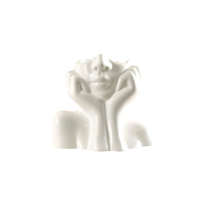 Thinking Girl Vinyl Art Vase – Nordic Style Decorative Face Planter for Flowers or Storage (4.5” Tall)