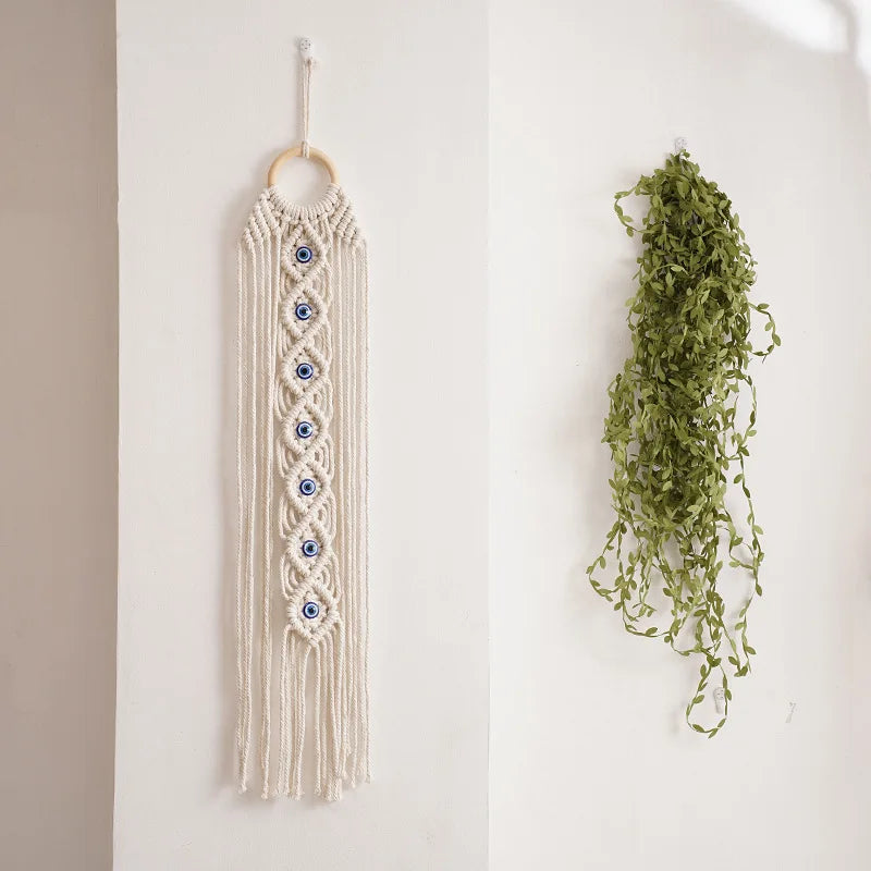 Boho Evil Eye Macrame Wall Hanging – Handwoven Cotton Tapestry for Bedroom, Living Room, Entryway Wall Art for Boho Home Decor - My Boho Home