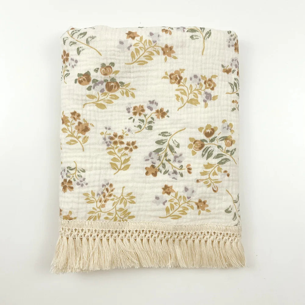 🌿 Cotton Muslin Swaddle Blanket – Soft, Breathable & Boho-Inspired for Newborns