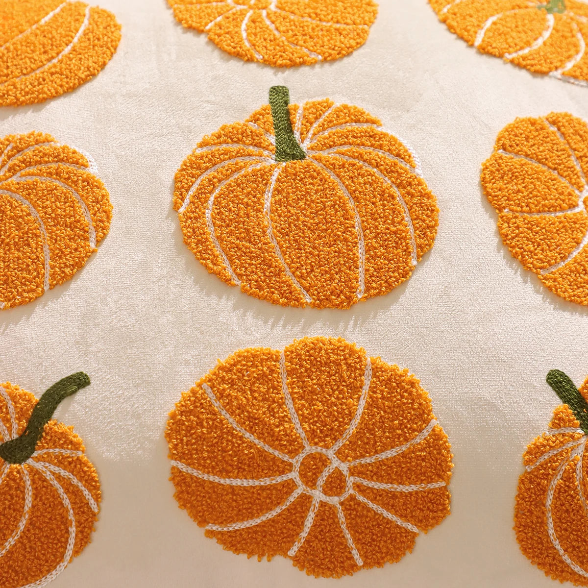 Halloween Pumpkin & Ghost Embroidered Velvet Pillow Cover – Festive Throw Cushion for Sofa, Bed & Home Decor