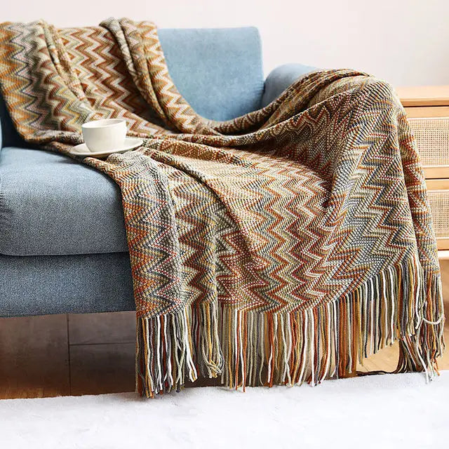 Boho Bed Home Couch Blanket Geometric Aztec Baja Blankets Sofa Cover Decor Throw Wall Hanging Tapestry Zig Zag Lines Tassles Warm