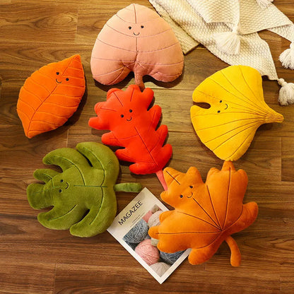 Plush Leaf Pillow – Soft Maple & Ginkgo Cushion Toy for Fall Home Decor & Gifts