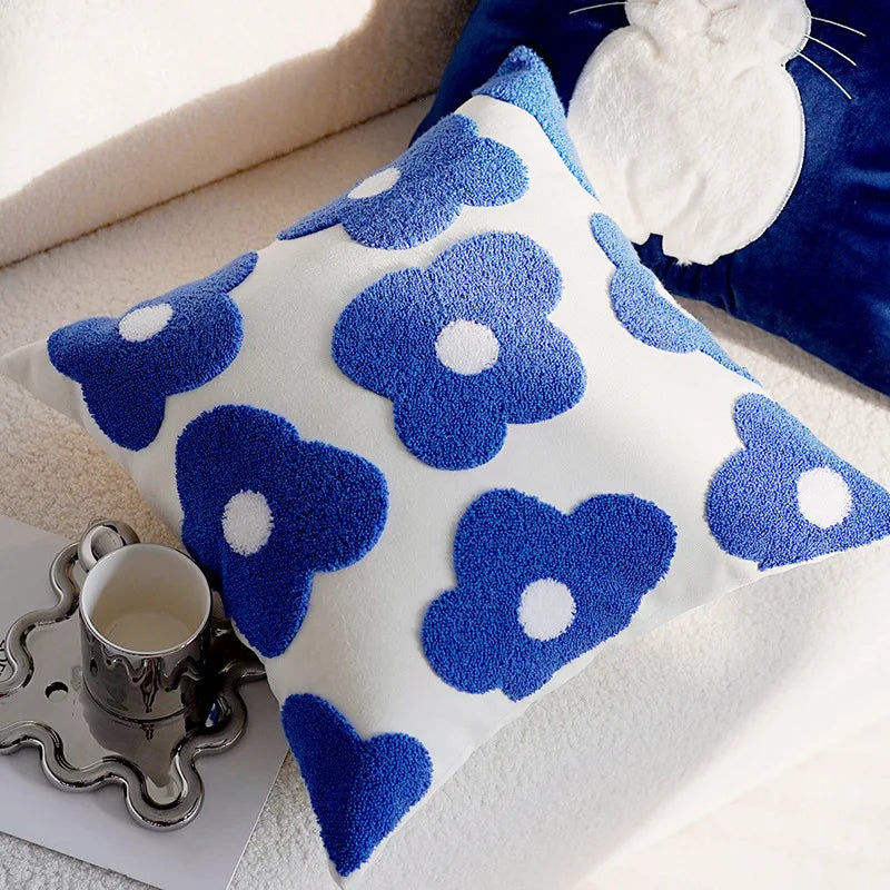 Embroidered Flower Throw Pillow Covers – Boho Cotton Cushion Covers for Bed, Sofa & Home Decor Housewarming Gift for Boho Lover 