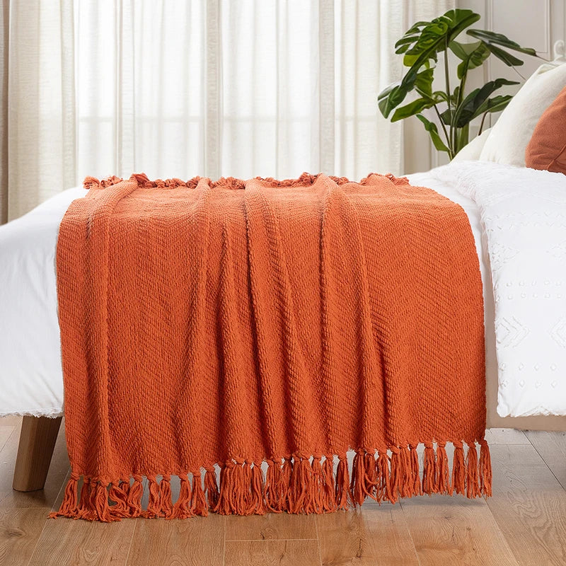 Thick Knitted Throw Blanket Soft Warm Decorative Sofa Bed Bedspread Home Boho Room Decor