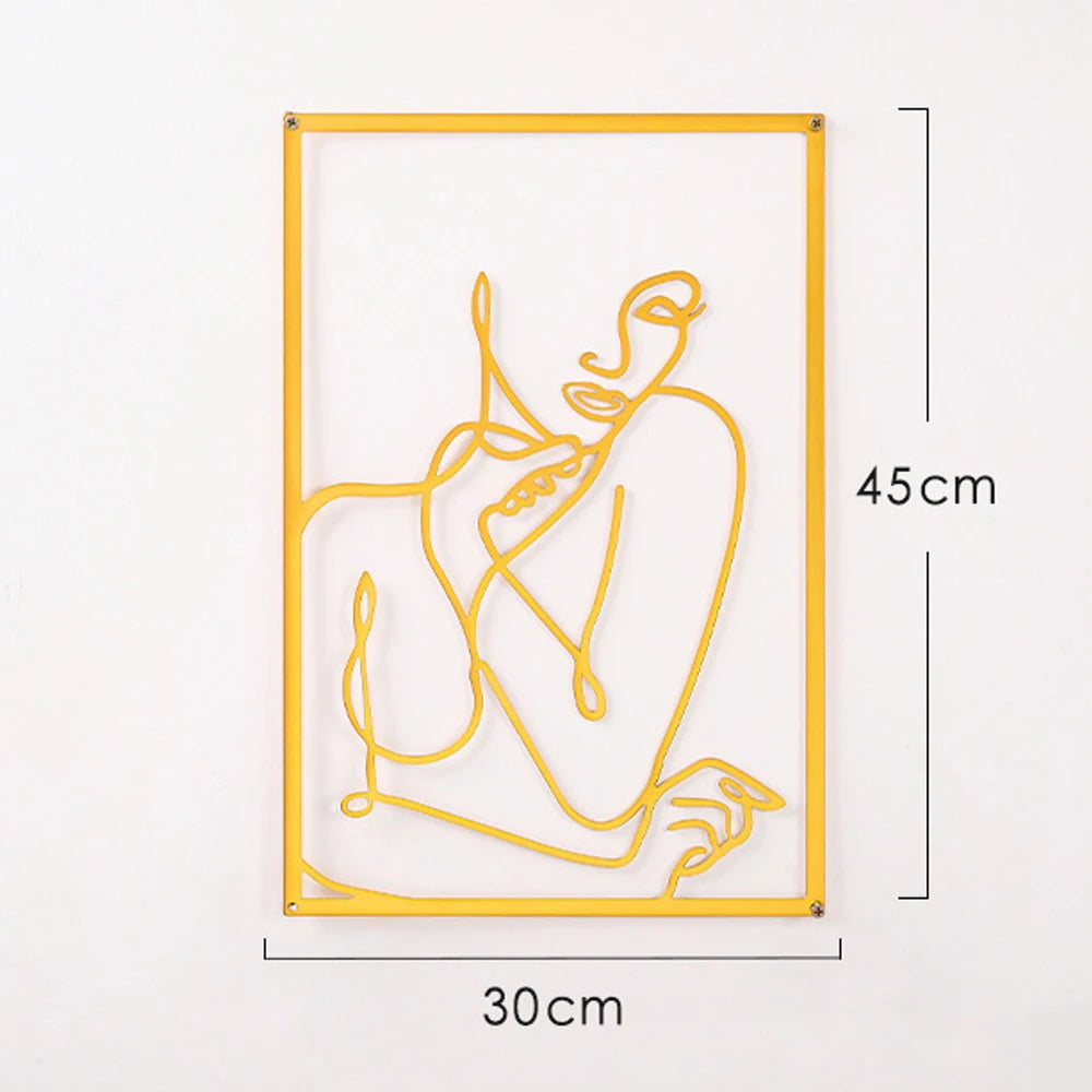 Woman Face Body Outline Kiss Silhouette Iron Wall Hanging Decor Abstract Line Ornament Beautiful Art for Living Room Bedroom Home Artwork Decor