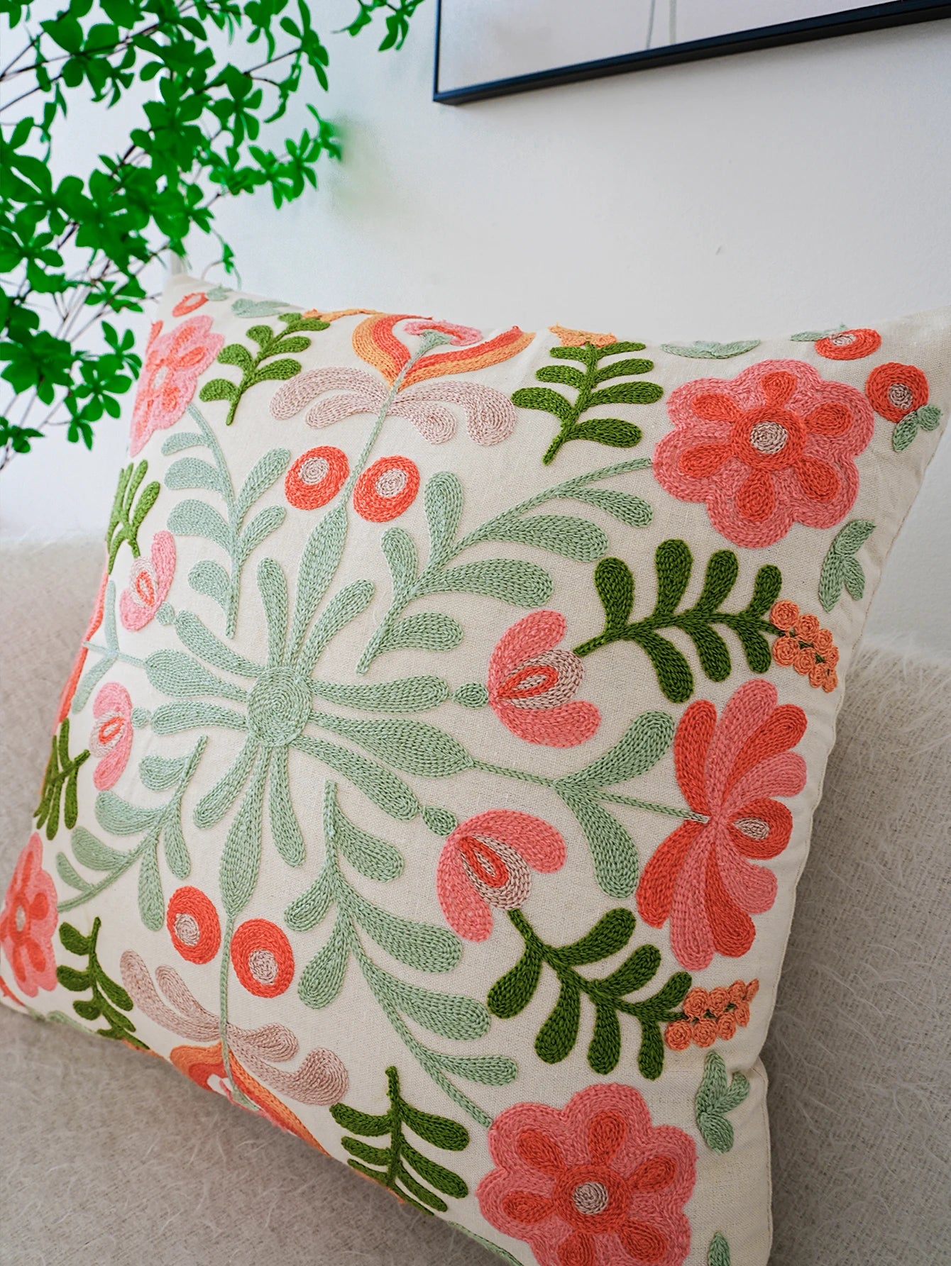1pc Colorful Flower Exquisite Embroidery Cushion Floral Throw Pillow Cover Without Insert For Home Decor Living Room Boho Pillowcase Throw