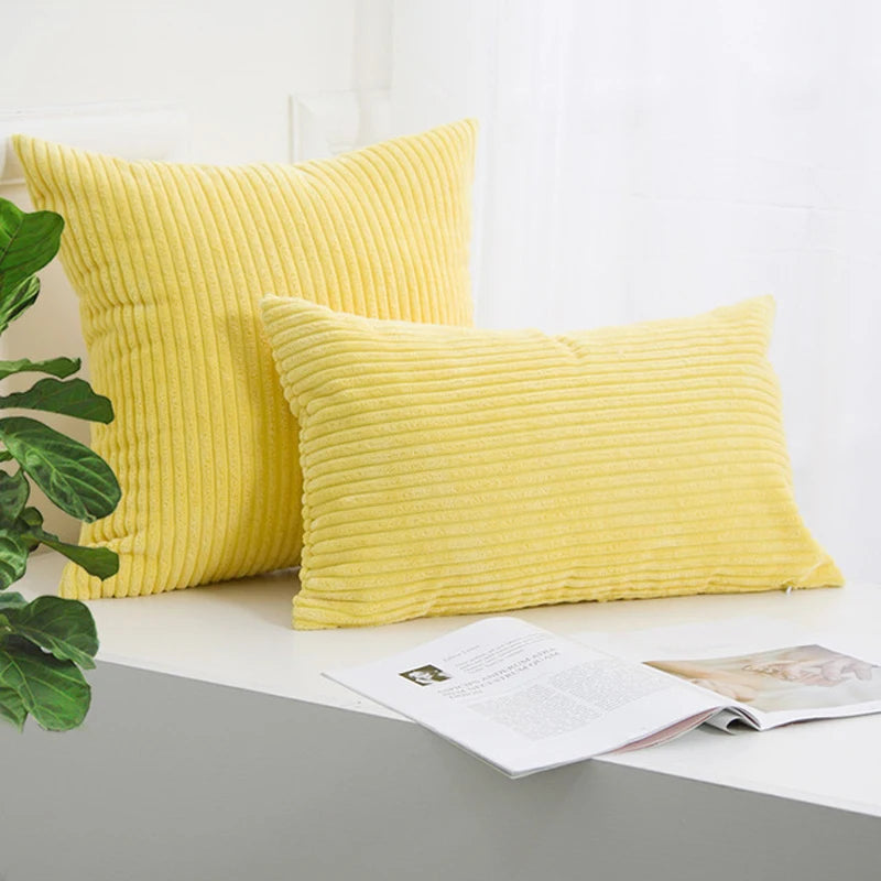 Corduroy Striped Cushion Cover – Soft Boho Throw Pillow Case Yellow