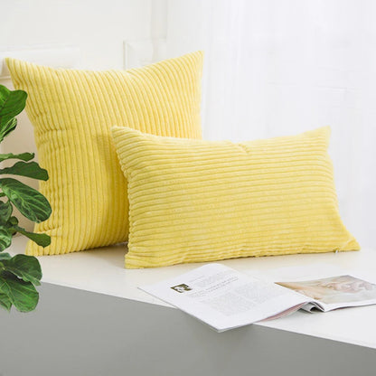 Corduroy Striped Cushion Cover – Soft Boho Throw Pillow Case Yellow