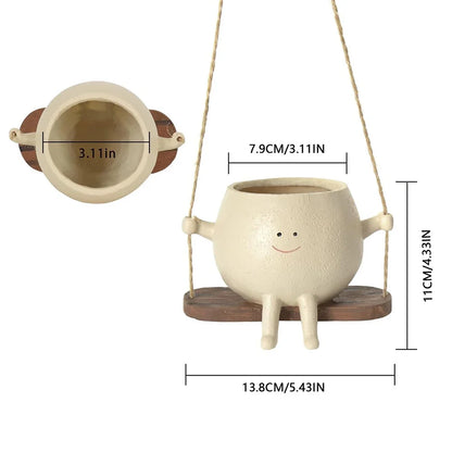Swing Flower Container Cartoon Flowerpot Creative Wall Hanging Head Planter Pot Smiling Home Decor Garden Patio Accessories