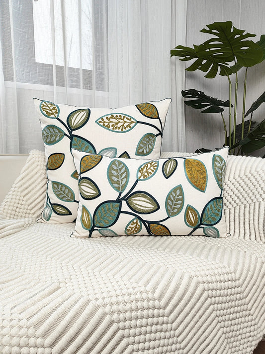 1pc Leaf Embroidered Canvas Throw Pillow Cover for Living Room and Home Decor Cushion Cover Pillowcase Leaves