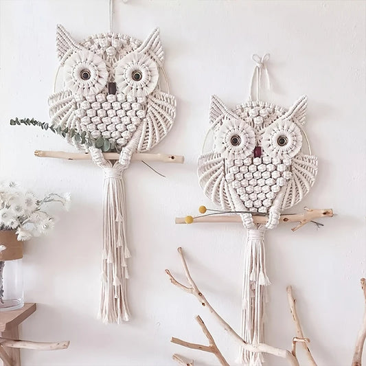 Boho Owl Macrame Wall Hanging – Cotton Woven Tapestry for Boho Home Decor | Handmade Owl Wall Art