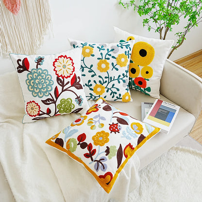 Boho Home Decor Floral Embroidered Pillow Covers – Square Decorative Cushion Case for Sofa & Home