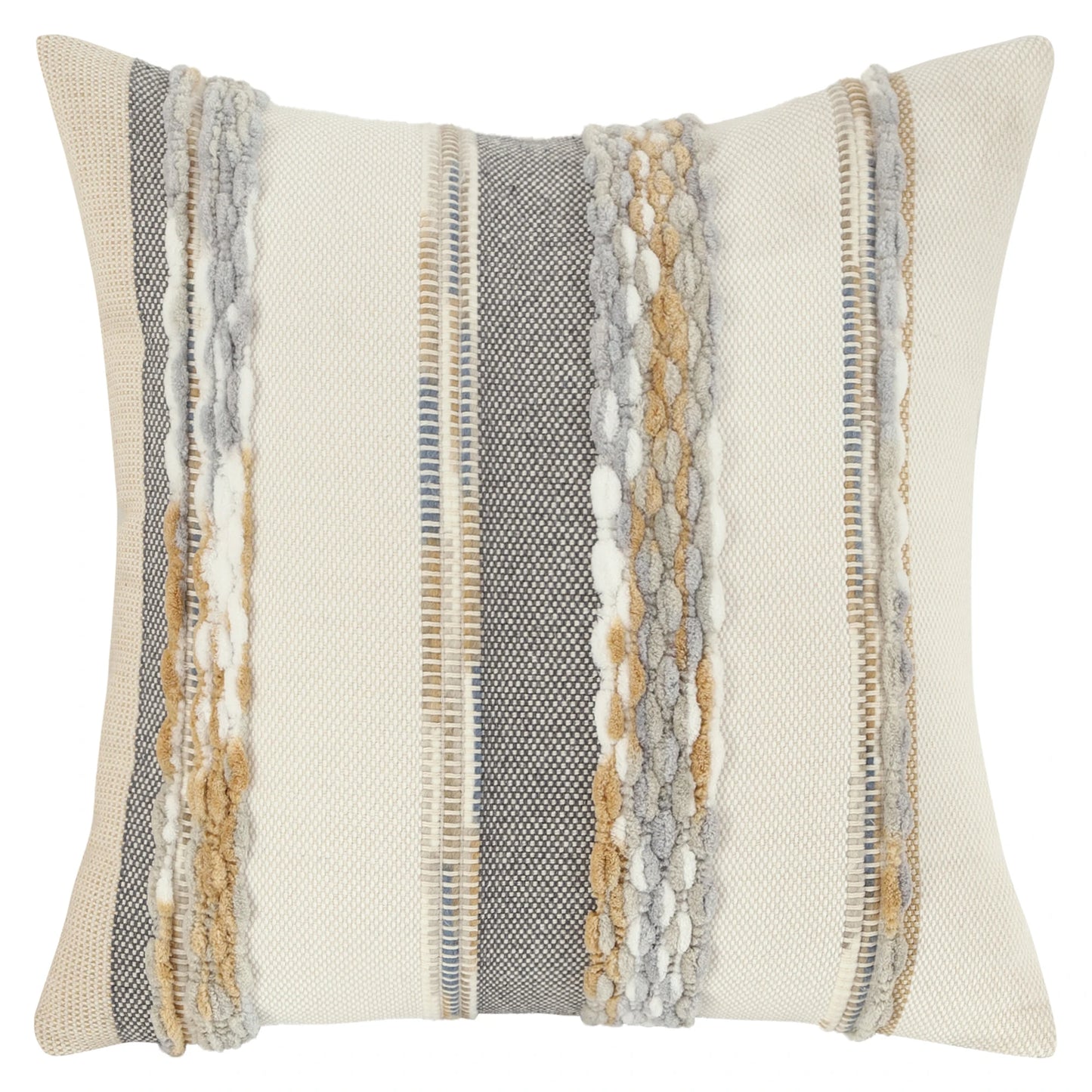 Boho Striped Chenille Throw Pillow Cover – Decorative Square Cushion for Cozy Home Accents